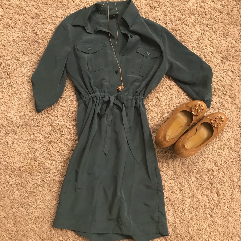 Beautiful blue silk dress with drawstring. XS